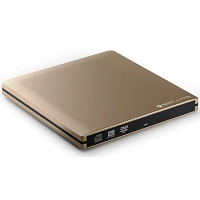Abbildung von techPulse120 USB 3.0 &amp; Type C externer CD DVD Brenner Writer Burner Superdrive Laufwerk tragbares für Computer Notebook Ultrabook MacOS Apple iMAC MacBook Gold
