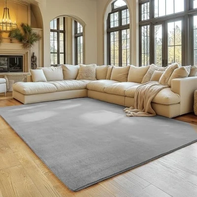 Abbildung von SIMPEX Teppich Wohnzimmer Silber 240x340 cm Kurzflor Waschbar, weich &amp; rutschfest, modern einfarbiges Design für Wohnzimmer, Küche Schlafzimmer, Kinderzimmer