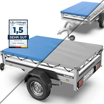 Abbildung von Tarpofix® Anhänger Plane 212x123 cm inkl. Planenseil Anhängerplane Flachplane aus PVC PLANENMATERIAL Verstärkte Brenderup für 750kg PKW Hänger Abdeckplane Abdeckung Grau