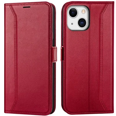 Abbildung von Verco Handyhülle für iPhone 13 Mini, Premium Klapphülle Handy Flip Case Apple Mini Hülle Book Tasche, Rot