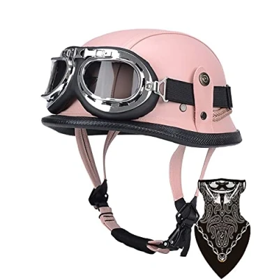 Abbildung von DIRERTYS Deutsche Leder Motorrad Halbhelme Retro Halbschalenhelm JetHelm mit Visier Schnellverschluss Schnalle für Cruiser Chopper Biker Moped DOT/ECE Zulassung, M55 56CM