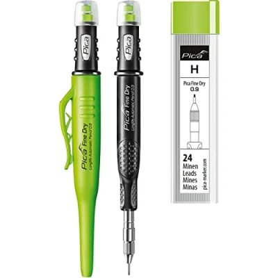 Abbildung von vasalat Pica Tieflochmarker Fine Dry 0.9, Bleistift Bohrlochmarkierer 7070 + 24 Ersatz Graphitminen H 7050