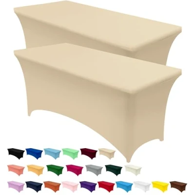 Abbildung von Utopia Kitchen Spandex Tischdecke 2 Pack [4FT, Champagner] Enge, Passgenaue, Waschbar und Faltenfrei Outdoor für Veranstaltung, Hochzeit, Bankett &amp; Partys [183Lx76Wx76H] cm