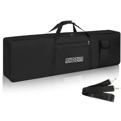 Abbildung von AKOZLIN Tragbare gepolsterte Tastatur Tasche mit 88 Tasten, Maße: 137,4 x 17 33,5 cm, elektrische Klaviertastatur Gigbag (schwarz + gelb) (88 Tasten)