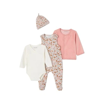 Abbildung von VERTBAUDET Bio Kollektion: Baby Geschenk Set aus Body, Latzhose, Mütze &amp; Cordjacke, personalisierbar rosa 50