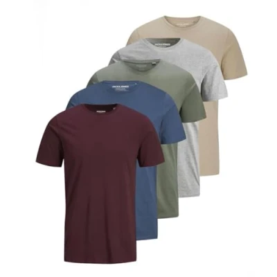 Abbildung von JACK &amp; JONES Herren JJEORGANIC Basic Tee SS O Neck 5PK Pack D (Crockery, PR, LGM, Denim Blue, Agave Green), XL