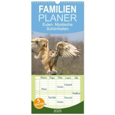 Abbildung von Familienplaner 2025 Eulen. Mystische Schönheiten mit 5 Spalten (Wandkalender, 21 cm x 45 cm), CALVENDO