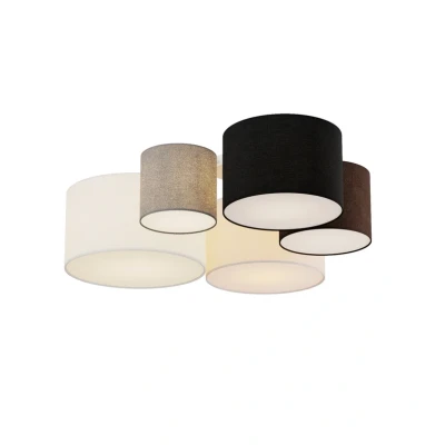 Abbildung von Lindby Deckenleuchten Laurenz, dimmbar, Leuchtmittel nicht inklusive, Modern, Stoff, Metall, grau, braun, Schwarz, beige, weiß, 5 flammig
