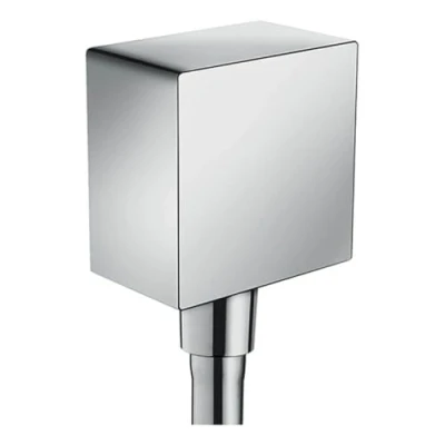 Abbildung von hansgrohe FixFit eckiger Wandanschluss mit Rückflussverhinderer, Schlauchanschluss Dusche, Wandanschlussbogen, Chrom, 1.00