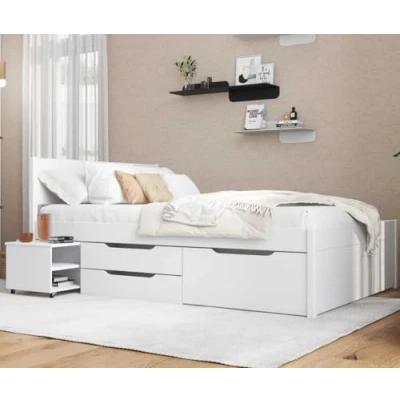 Abbildung von Inter Link Bett mit Schubladen Doppelbett 140x200 cm Kojenbett Stauraum Kiefer massivholz 2 und 1 Schubkasten Inkl Lattenrost Weiß lackiert Efetivo 140x200cm