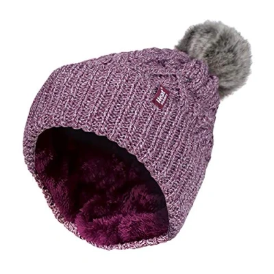 Abbildung von HEAT HOLDERS Damen Warm Strickmütze Gefüttert Beanie mit Bommel und Fleecefutter (One Size, Rose (Solna))