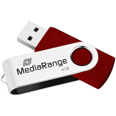 Abbildung von MediaRange USB 2.0 Speicherstick 4GB Mini Flash Laufwerk mit sicherem Drehkappengehäuse, externe Speichererweiterung Lesegeschwindigkeit von bis zu 17 MB/s, Farbe Rot