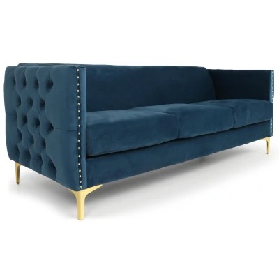 Abbildung von Joshua 3 Sitzer Sofa mit Samtbezug Blau Menzzo