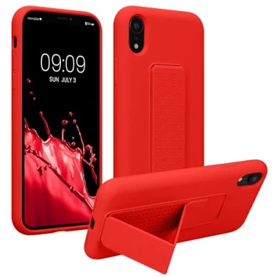 Abbildung von kwmobile Handyhülle kompatibel mit Apple iPhone XR Hülle Fingerhalter und Standfunktion Silikon Case Handy Cover in Rot