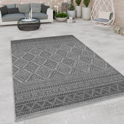 Abbildung von Paco Home Outdoor Teppich Flachgewebe Modern Boho Style wetterfest &amp; UV beständig Ideal für Terrasse Balkon Wohnzimmer Küche, Grösse:240x340 cm, Farbe:Anthrazit