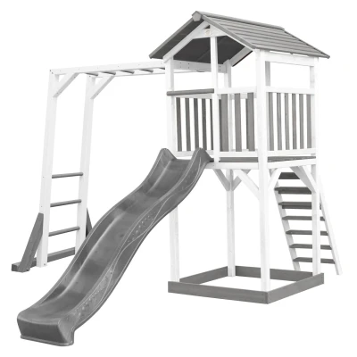 Abbildung von Beach Tower Spielturm mit Klettergerüst Graue Rutsche