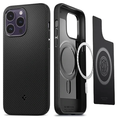 Abbildung von Apple iPhone 14 Pro Max Hülle MagSafe Kunststoff Spigen Hard Case/Backcover Handyhülle Schwarz Shockproof/Stoßfest