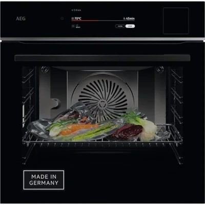 Abbildung von AEG Wifi Einbau Dampfbackofen Multidampfgarer Serie 9 Touch Swipe Display XL Schritt für assistiertes Kochen Made in Germany 100 Prozent Auto Dampf &amp; SousVide App Rezepte TP9SB82WAB