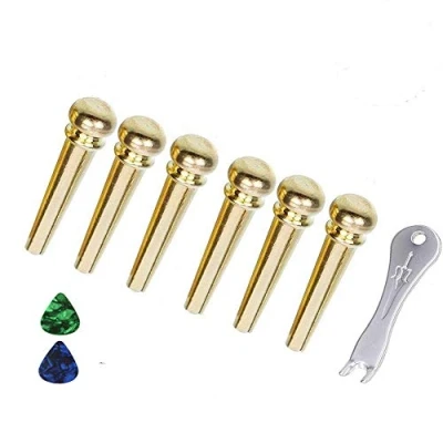 Abbildung von Imelod Gitarre Bridge Pins Pegs Gitarrenparts 6 Stück Messing Kupfer für Akustikgitarre mit Gitarren Brücken endpin Ersatzteilen