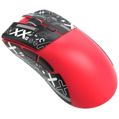 Abbildung von ATTACK SHARK R1 59g Superlight Maus mit Klebeband, PixArt PAW3311 Gaming Sensor, BT/2,4G kabellose/kabelgebundene Maus, 6 einstellbare DPI bis zu 18000, 65 Stunden Akku (rot)