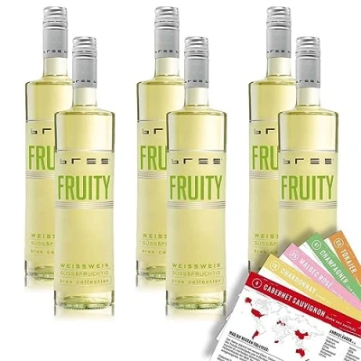 Abbildung von Bree Fruity Weißwein, süß &amp; fruchtig, sortenreines Weinpaket + VINOX Winecards (6x0,75l)