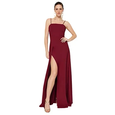 Abbildung von TRENDYOL Damen Slit Dekollete Abendkleid Und Staffelungskleid Formal Night Out Dress, Plum, 38 EU