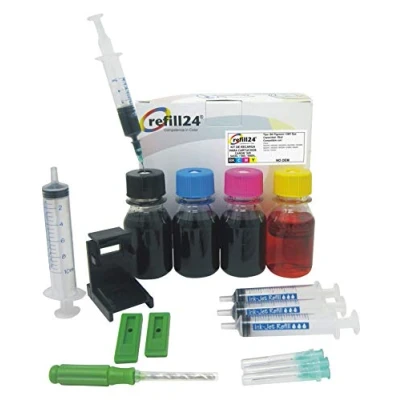 Abbildung von refill24 Nachfüllset: Nachfülltinte 240 ml kompatibel für Druckerpatronen Canon PG 545 CL 546, PG545 CL546 XL Schwarz und Farbe + Zubehör Anleitung, Refillset mit Druckertinte Pixma iP MG MX TR