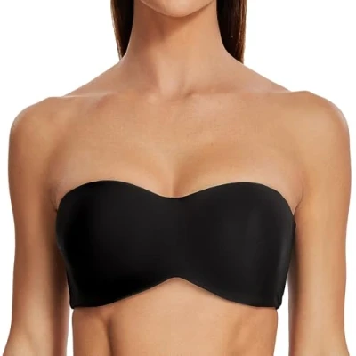 Abbildung von MELENECA Damen Trägerloser BH Bügel,Ohne Einlagen,Große Größe Minimizer Bandeau Schwarz 85C