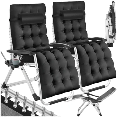 Abbildung von tectake® Sonnenliege klappbar, Liegestuhl, Gartenliege stufenlos verstellbar, Outdoor Sessel für Balkon oder Garten, Liege mit extra Dicker Auflage, Relaxliege belastbar bis 200kg schwarz, 2er Set