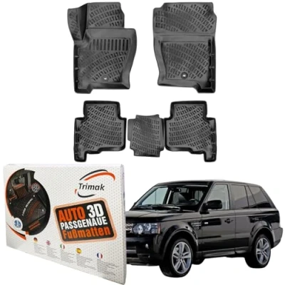 Abbildung von Trimak Passgenau 3D Fussmatten kompatibel mit Range Rover Sport 1.Series 2005 2013 Auto Zubehör 1. und 2. Reihe Gummimatten Autos TPE Allwetter Geruchlos rutschfest Vorne Hinten Schwartz