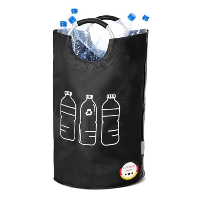 Abbildung von WELLENBORG® Faltbarer Pfandflaschen Sammelbehälter faltbar Schwarz Wasserdichter Flaschensammler großer Korb Altglas Leergut Aufbewahrung