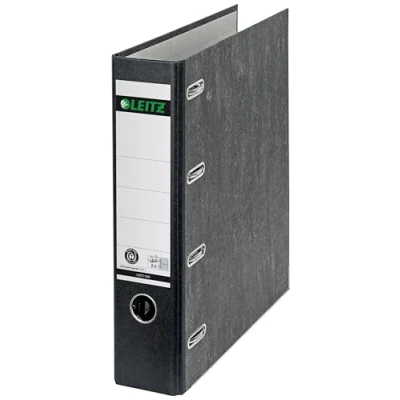 Abbildung von Leitz Standard Doppelordner mit zwei Mechaniken, 5er Pack, Wolkenmarmor Papier, CO2 kompensiert, 100 % recycelter Karton, Schwarz, 10920000