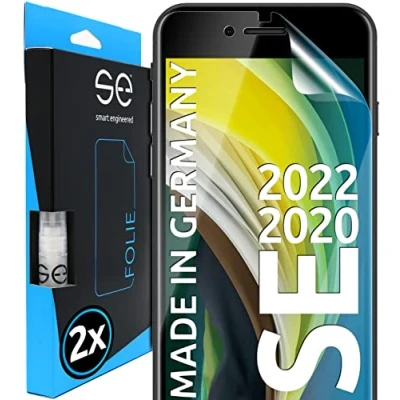 Abbildung von smart engineered S.E für iPhone SE Schutzfolie, 2x Full Screen, Positionierhilfe, Schutzfolie 2020, 2022, funktionierende Alternative zu Glas aus Deutschland