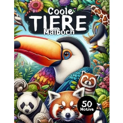 Abbildung von Coole Tiere Malbuch: 50 grosse Motive zum Ausmalen und Entspannen (ab 8 Jahren):: Koala, Waschbär, Leopard noch mehr. Ideales Geschenk für Mädchen Jungen