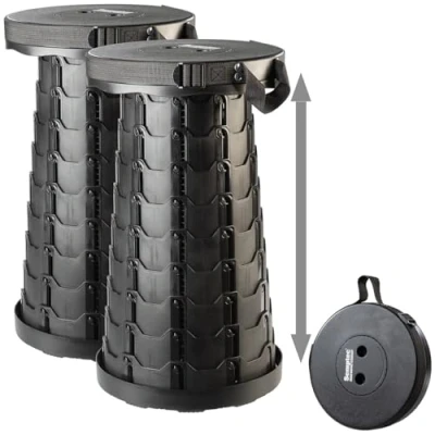 Abbildung von Semptec Urban Survival Technology Klapphocker: 2er Set Tragbarer Teleskop Hocker, höhenverstellbar, bis 200 kg (tragbarer Teleskophocker, Mobiler Klappstuhl)