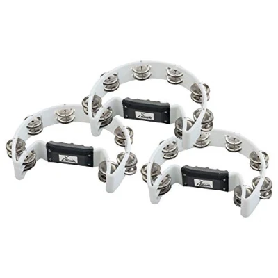 Abbildung von 3er Set XDrum Hand Tambourin Halbmond Form (Tambourine, 16 Paar verchromte Stahl Schellen, Kunststoff) weiß