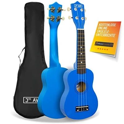 Abbildung von 3rd Avenue Sopran Ukulele für Anfänger, 54 cm/21“ mit Ukuleletasche in Blau KOSTENLOSE 1 monatige Online Lektionen