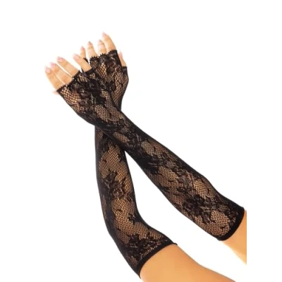 Abbildung von Leg Avenue Abendhandschuhe Fingerlose Handschuhe aus floralem Netz schwarz (1 St) transparent