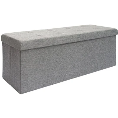 Abbildung von DuneDesign Faltbare Sitzbank 110x38x38cm XXL Sitztruhe inkl. 2 Trennwände 120L Polsterbank Fußbank Leinen Optik Hellgrau