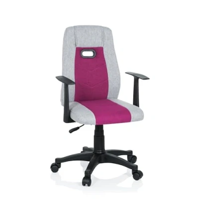 Abbildung von hjh OFFICE 670930 Kinder Schreibtischstuhl KIDDY EXTRA Stoff Grau Pink Drehstuhl Ergonomisch mit Armlehne