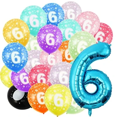 Abbildung von Geburtstag zahlen luftballon 6 jahre und 20Pcs 30cm Luftballons Blau Folienballon in 40&quot; 101cm Geburtstagsdeko Ballon Zahl Deko zum fliegt mit Helium für Männer Frauen Geburtstagsparty