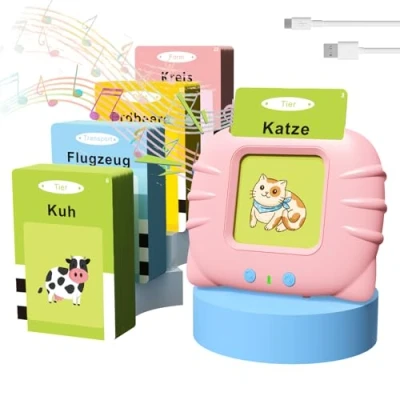 Abbildung von GUYUCOM Kinderspielzeug ab 2 Jahre, Sprechende Lernkarten Deutsch,194 Blätter 388 Wörter für Deutsch Lernen, Spielzeug Mädchen und Jungen 3 4 5 6 Jahre(Rosa)
