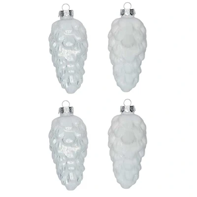 Abbildung von Christbaumschmuck Zapfen Glas 9cm x 4 Stück in Kartonbox Weihnachtskugeln (Just White weiß)