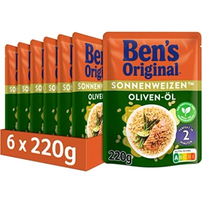 Abbildung von BEN&#039;S ORIGINAL Express Reis Sonnenweizen Oliven Öl, ideale Zubereitung von Gerichten in der Pfanne, 6 Packungen (6 x 220g)