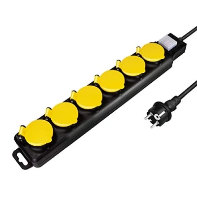 Abbildung von LogiLink LPS256 Steckdosenleiste für den Aussenbereich, 6 fach (6x CEE 7/3) mit IP 44 Schutz und Ein /Aus Schalter, Outdoor, schwarz