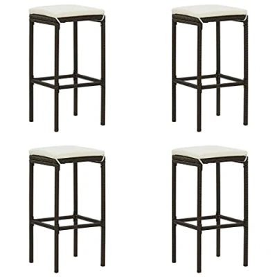 Abbildung von vidaXL 4X Barhocker mit Kissen Barstuhl Tresenhocker Küchenhocker Thekenhocker Tresenstuhl Thekenstuhl Bar Stuhl Hocker Braun Poly Rattan
