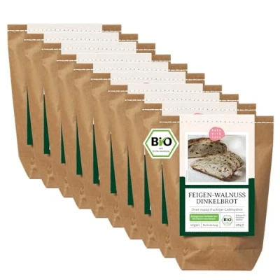 Abbildung von Bio Feigen Walnuss Dinkelbrot Brotbackmischung 100% Dinkel ohne Weizen vegane Brotmischung, Brotbackautomat geeignet Bake with Love (10er Pack)