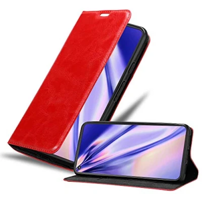Abbildung von Cadorabo Hülle kompatibel mit Google Pixel 5 aus Premium Kunst Leder Flip Klappbare Stoßfeste Magnetische [Standfunktion] [Kartenfächern] Cover für Tasche in Rot