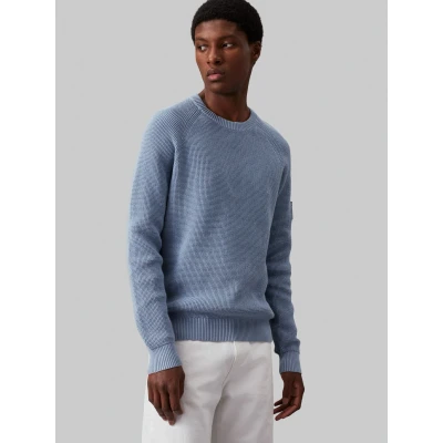 Abbildung von Calvin Klein Jeans Waffle Cotton Badge Strickpullover, Herren, Größe: Small, Faded denim