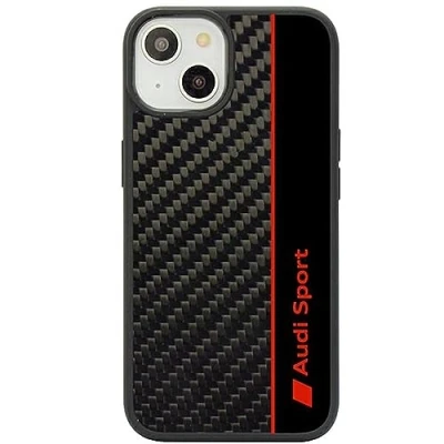 Abbildung von Audi Sport Handyhülle Kompatibel mit iPhone 14 Stoßabsorbierende Hülle Carbon präzisen Aussparungen für Kamera, Anschlüssen &amp; Tasten Schwarz roten Details